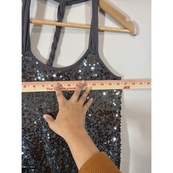 Express Women’s Gray Sequin Tank Top Size XS Party Cocktail Racerback Sabrina - Picture 6 of 7